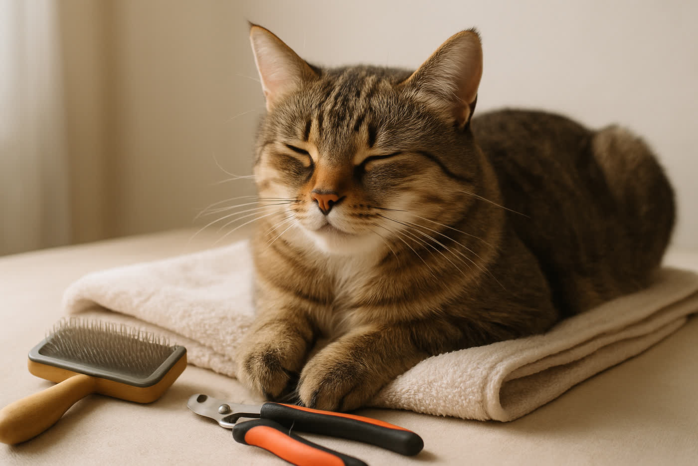 Evde sakin kedi tarama rutini